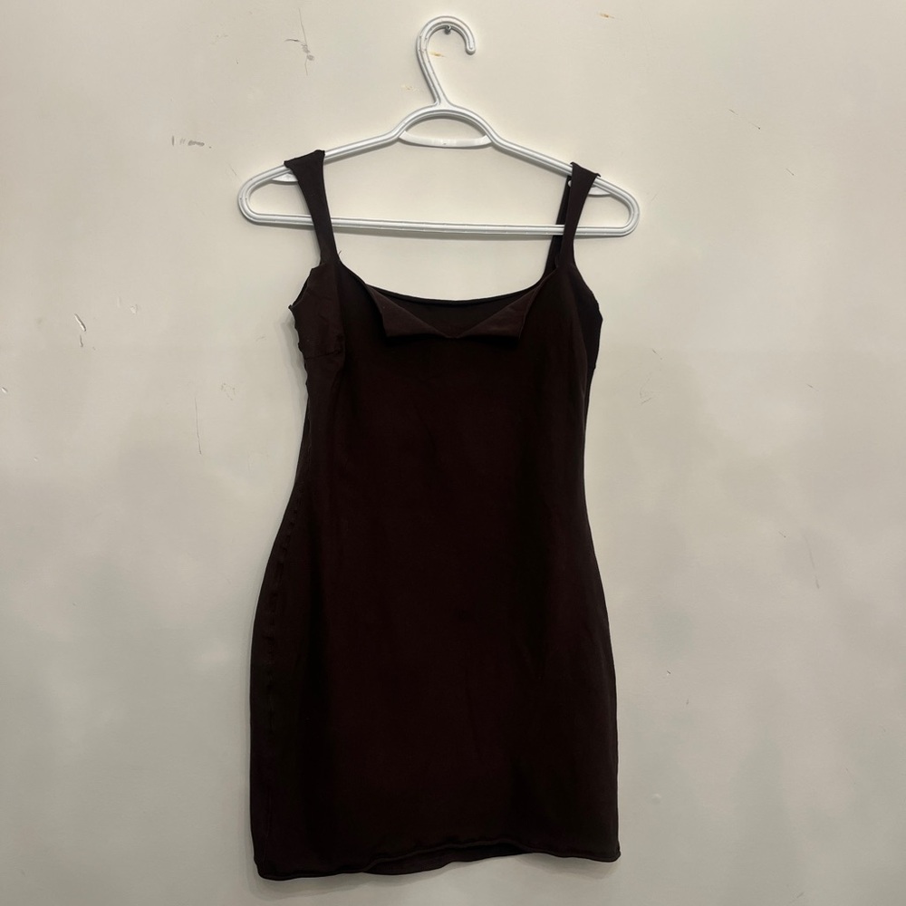 SKIMS RAW EDGE SLIT FRONT MINI DRESS